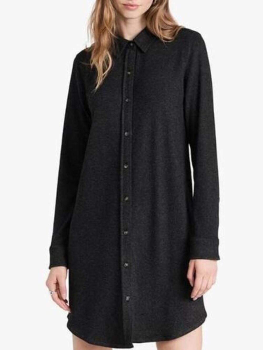 Faherty Legend Sweater Shirt Dress Womens Medium M Heathered Black Twill NWT